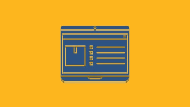Modrý Notebook Ikonou Sledování Doručení Aplikace Izolované Oranžovém Pozadí Sledování — Stock video
