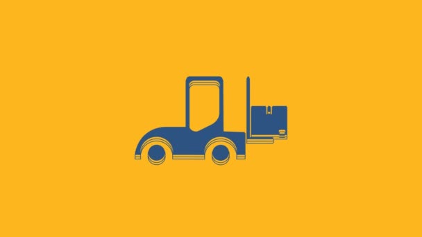 Blue Forklift Truck Icon Isolated Orange Background Fork Loader Cardboard — Stockvideo