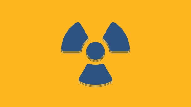 Blue Radioactive Icon Isolated Orange Background Radioactive Toxic Symbol Radiation — ストック動画