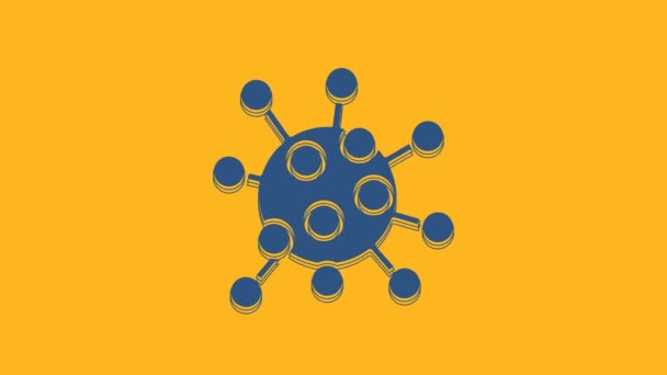 蓝色细菌图标在橙色背景上分离 细菌和细菌 导致微生物疾病 细胞癌 微生物 4K视频运动图形动画 — 图库视频影像
