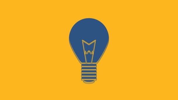 Blue Light Bulb Concept Idea Icon Isolated Orange Background Energy — Stok video