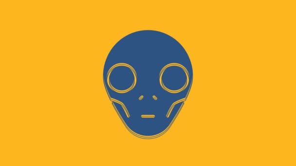 Icono Alien Azul Aislado Sobre Fondo Naranja Cara Extraterrestre Alienígena — Vídeos de Stock