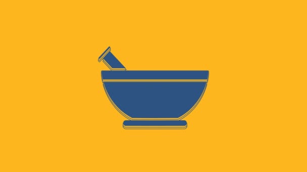 Blue Mortar Pestle Icon Isolated Orange Background Video Motion Graphic — Vídeo de stock
