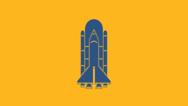 Blue Space Shuttle Rockets Icon Isolated Orange Background Video Motion — Stock Video