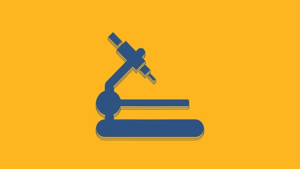 Blue Microscope Icon Isolated Orange Background Chemistry Pharmaceutical Instrument Microbiology — Stok Video