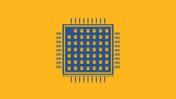 Icona Del Processore Blu Isolata Sfondo Arancione Cpu Unità Centrale — Video Stock