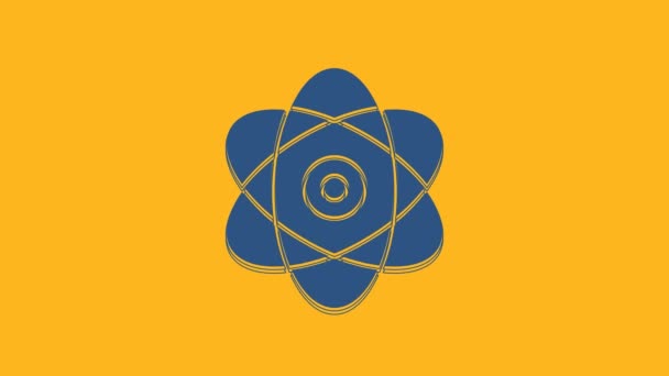 Mavi Atom Simgesi Turuncu Arkaplanda Izole Edildi Bilimin Eğitimin Nükleer — Stok video