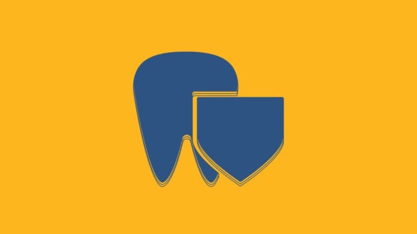Blauwe Tand Met Schild Pictogram Geïsoleerd Oranje Achtergrond Tandheelkundige Verzekering — Stockvideo