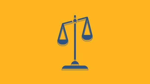 Blue Scales Justice Icon Isolated Orange Background Court Law Symbol — Stockvideo