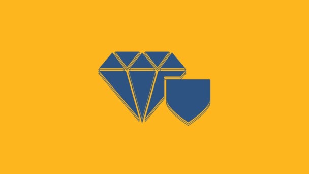 Niebieski Diament Ikoną Tarczy Pomarańczowym Tle Koncepcja Ubezpieczenia Biżuterii Ochrona — Wideo stockowe