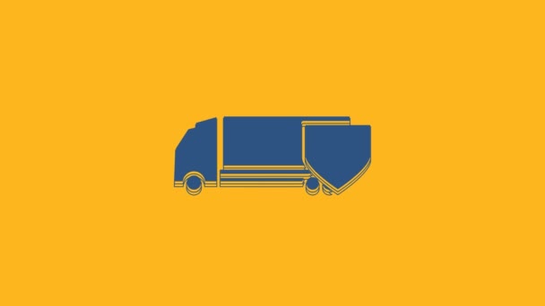 Blauer Lieferwagen Mit Schildsymbol Auf Orangefarbenem Hintergrund Versicherungskonzept Sicherheit Sicherheit — Stockvideo