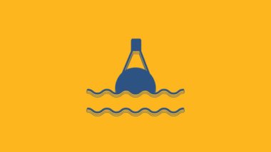 Blue Floating buoy on the sea icon isolated on orange background. 4K Video motion graphic animation.