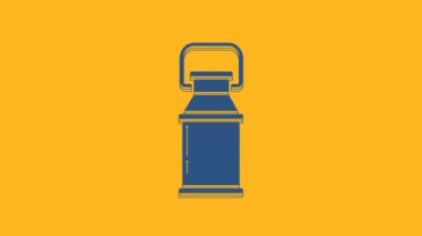 Blue Can container for milk icon isolated on orange background. 4K Video motion graphic animation.