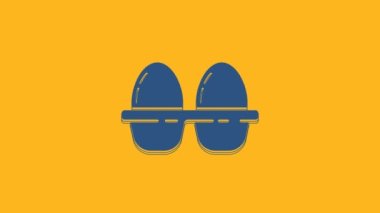 Blue Chicken egg in box icon isolated on orange background. 4K Video motion graphic animation.