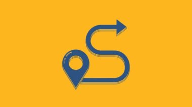 Blue Route location icon isolated on orange background. Map pointer sign. Concept of path or road. GPS navigator. 4K Video motion graphic animation.