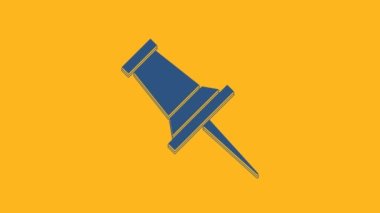 Blue Push pin icon isolated on orange background. Thumbtacks sign. 4K Video motion graphic animation.