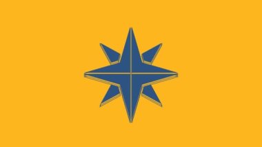 Blue Wind rose icon isolated on orange background. Compass icon for travel. Navigation design. 4K Video motion graphic animation.