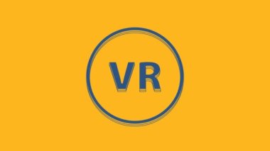 Mavi Sanal gerçeklik simgesi turuncu arkaplanda izole edilmiş. 4K Video hareketli grafik canlandırması.