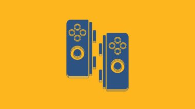 Blue Gamepad icon isolated on orange background. Game controller. 4K Video motion graphic animation.