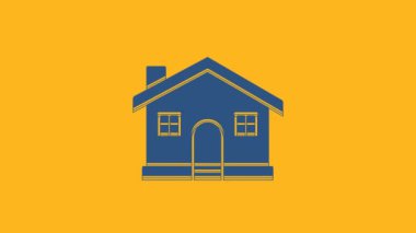 Blue House icon isolated on orange background. Home symbol. 4K Video motion graphic animation.