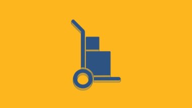 Blue Hand truck and boxes icon isolated on orange background. Dolly symbol. 4K Video motion graphic animation.