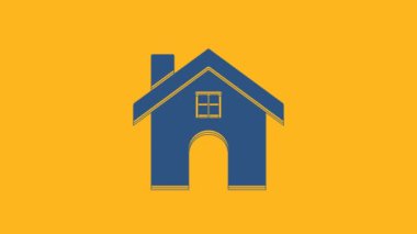 Blue House icon isolated on orange background. Home symbol. 4K Video motion graphic animation.