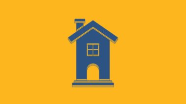 Blue House icon isolated on orange background. Home symbol. 4K Video motion graphic animation.