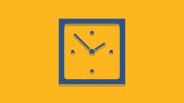 Blue Clock icon isolated on orange background. Time symbol. 4K Video motion graphic animation.