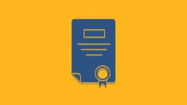 Mavi Sertifika şablon simgesi turuncu arkaplanda izole edildi. Başarı, ödül, diploma, burs, diploma. İş başarısı sertifikası 4K Video hareketli grafik canlandırması.