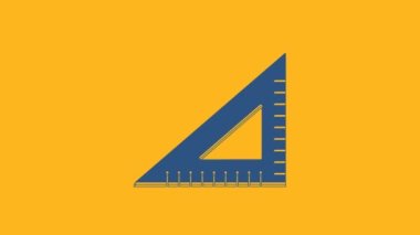 Mavi Üçgen cetvel simgesi turuncu arka planda izole edildi. Düz sembol. Geometrik sembol. 4K Video hareketli grafik canlandırması.