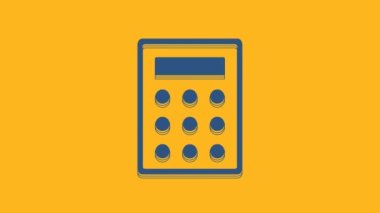 Blue Calculator icon isolated on orange background. Accounting symbol. Business calculations mathematics education and finance. 4K Video motion graphic animation.