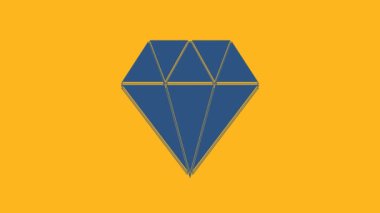 Blue Diamond icon isolated on orange background. Jewelry symbol. Gem stone. 4K Video motion graphic animation.