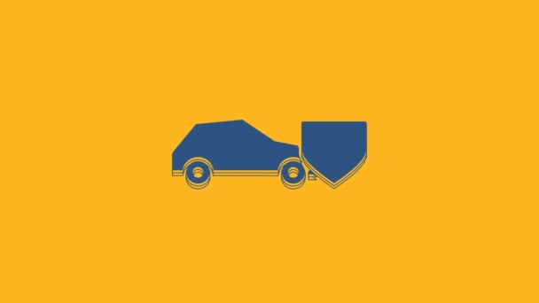 Auto Blu Con Icona Scudo Isolato Sfondo Arancione Concetto Assicurativo — Video Stock