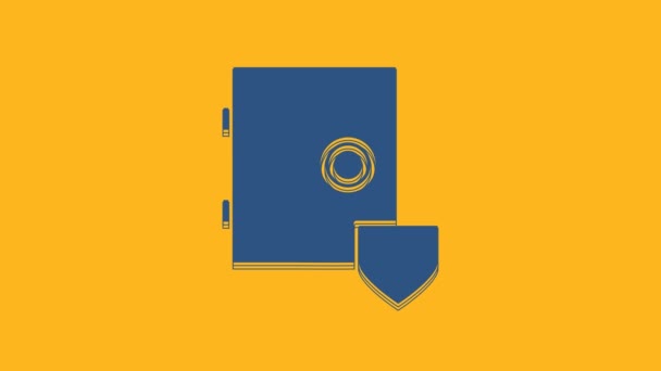 Caja Fuerte Azul Con Icono Escudo Aislado Sobre Fondo Naranja — Vídeo de stock