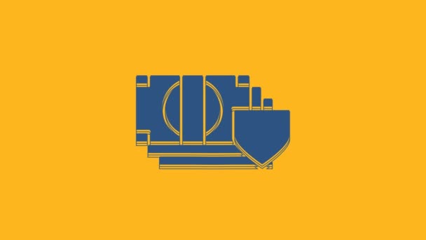 Blue Money Shield Icon Isolated Orange Background Insurance Concept Security — 비디오