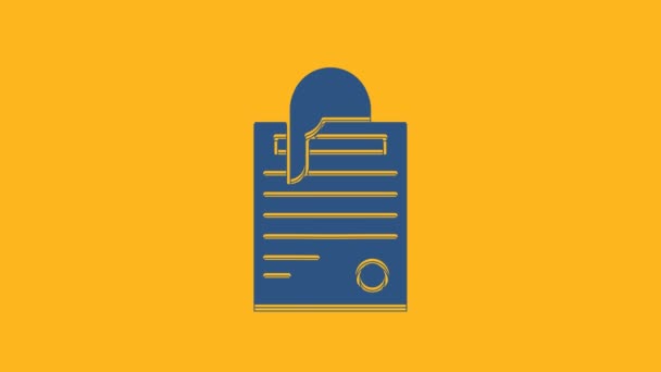 Blaues Dokument Und Büroklammersymbol Isoliert Auf Orangefarbenem Hintergrund Checklisten Symbol — Stockvideo