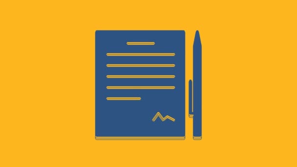 Blue Contract Pen Icon Isolated Orange Background File Icon Checklist — Stock Video