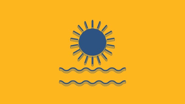 Niebieskie Słońce Fale Ikona Izolowane Pomarańczowym Tle Animacja Graficzna Ruchu — Wideo stockowe