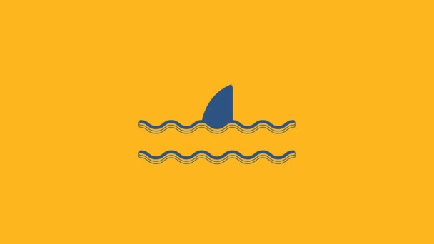 Blue Shark Fin Ocean Wave Icon Isolated Orange Background Video — Stockvideo