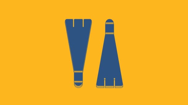 Blue Rubber Flippers Swimming Icon Isolated Orange Background Diving Equipment — Video