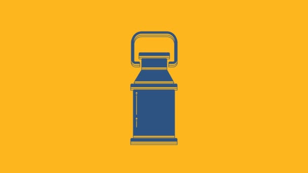 Blue Can Container Milk Icon Isolated Orange Background Video Motion — Vídeos de Stock