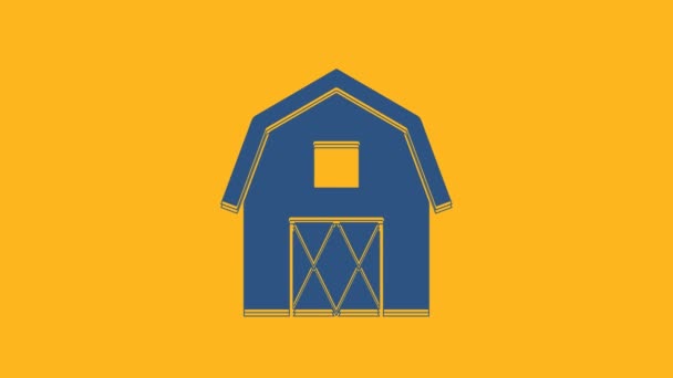 蓝色农场的概念图标孤立在橙色背景 乡村农场景观 4K视频运动图形动画 — 图库视频影像