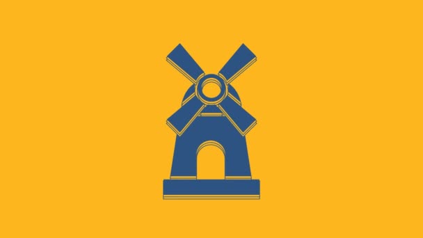 Ikon Windmill Biru Diisolasi Dengan Latar Belakang Oranye Animasi Grafis — Stok Video