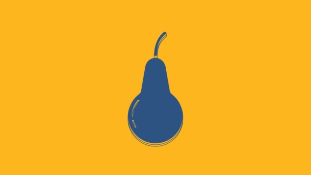 Иконка Голубого Пиха Выделена Оранжевом Фоне Фрукты Символом Листа Видеографическая — стоковое видео