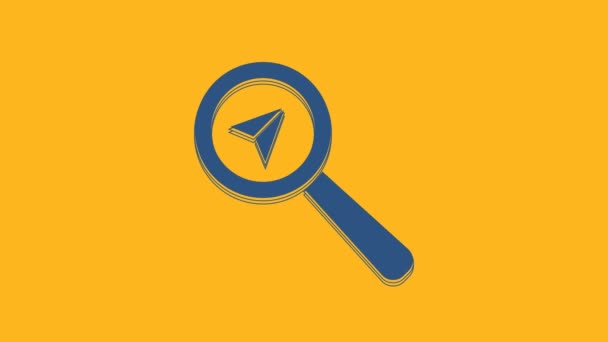 Ikona Umístění Modrého Vyhledávání Izolovaná Oranžovém Pozadí Lupa Ukazovátkem Grafická — Stock video