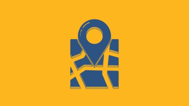 Синяя Складная Карта Значком Маркера Местоположения Выделенным Оранжевом Фоне Видеографическая — стоковое видео