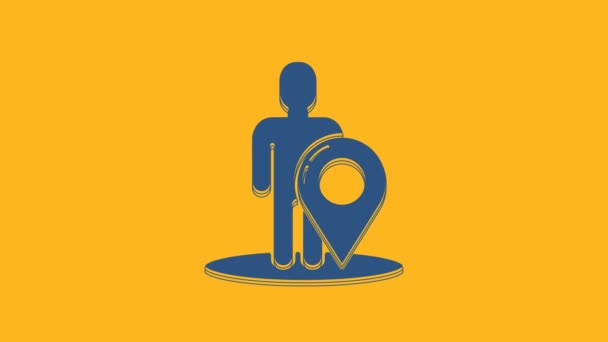 Blue Map Marker Silhouette Person Icon Isolated Orange Background Gps — Vídeo de stock