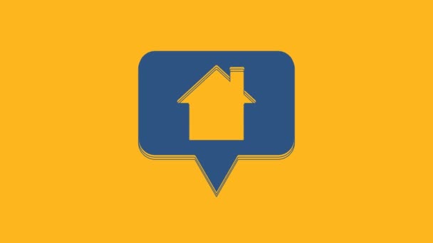 Μπλε Δείκτης Χάρτης Σπίτι Εικονίδιο Απομονώνονται Πορτοκαλί Φόντο Σύμβολο Της — Αρχείο Βίντεο