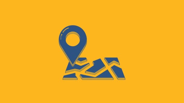 Modrá Skládaná Mapa Ikonou Značky Lokality Izolovanou Oranžovém Pozadí Grafická — Stock video