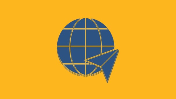 Blue Location Globe Icon Isolated Orange Background World Earth Sign — ストック動画